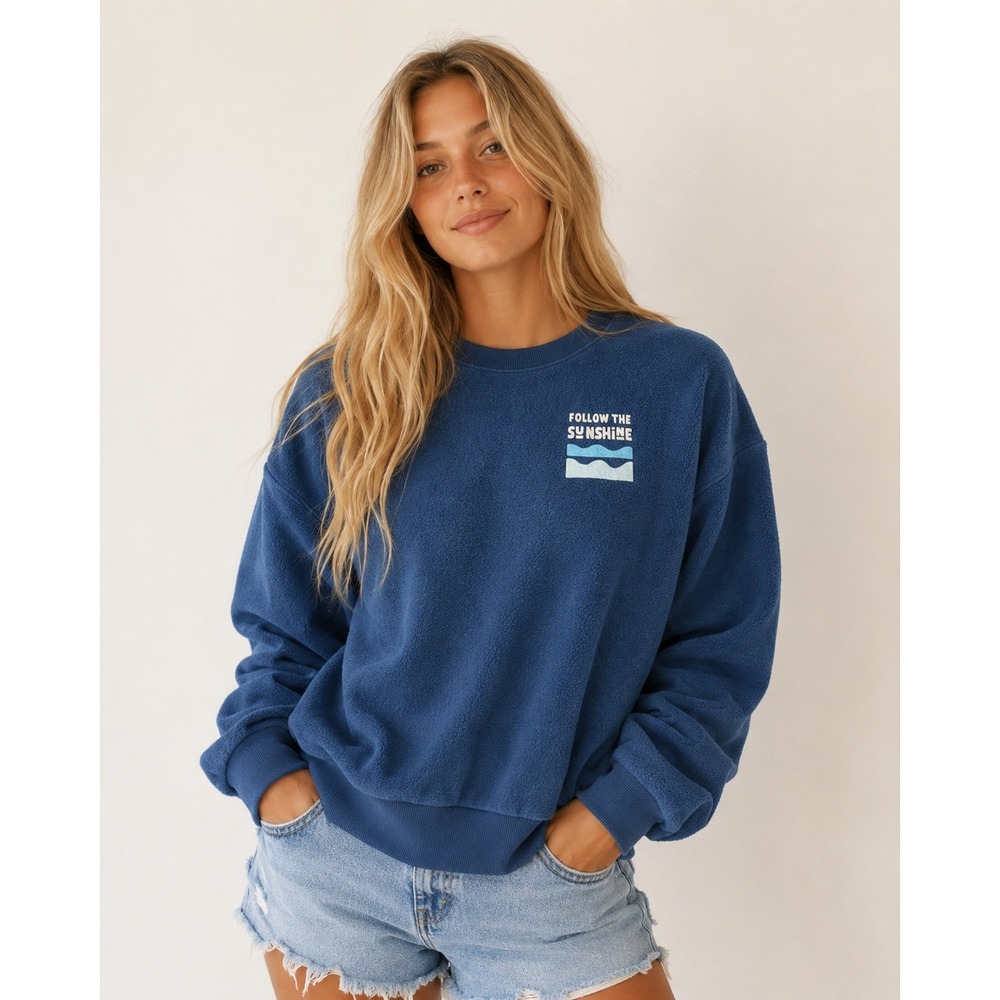Saltwater Luxe Follow The Sunshine Blue Fleece Crewneck Sweatshirt Large Antho